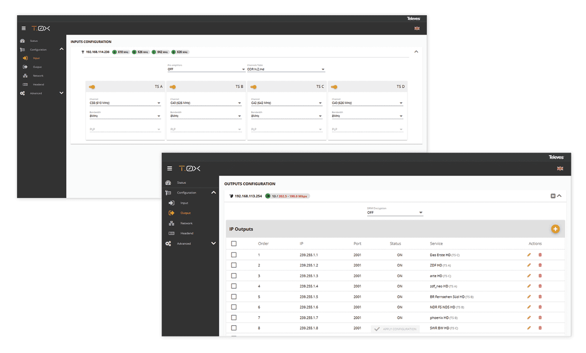 Configuration of a T.0X IP streamers headend