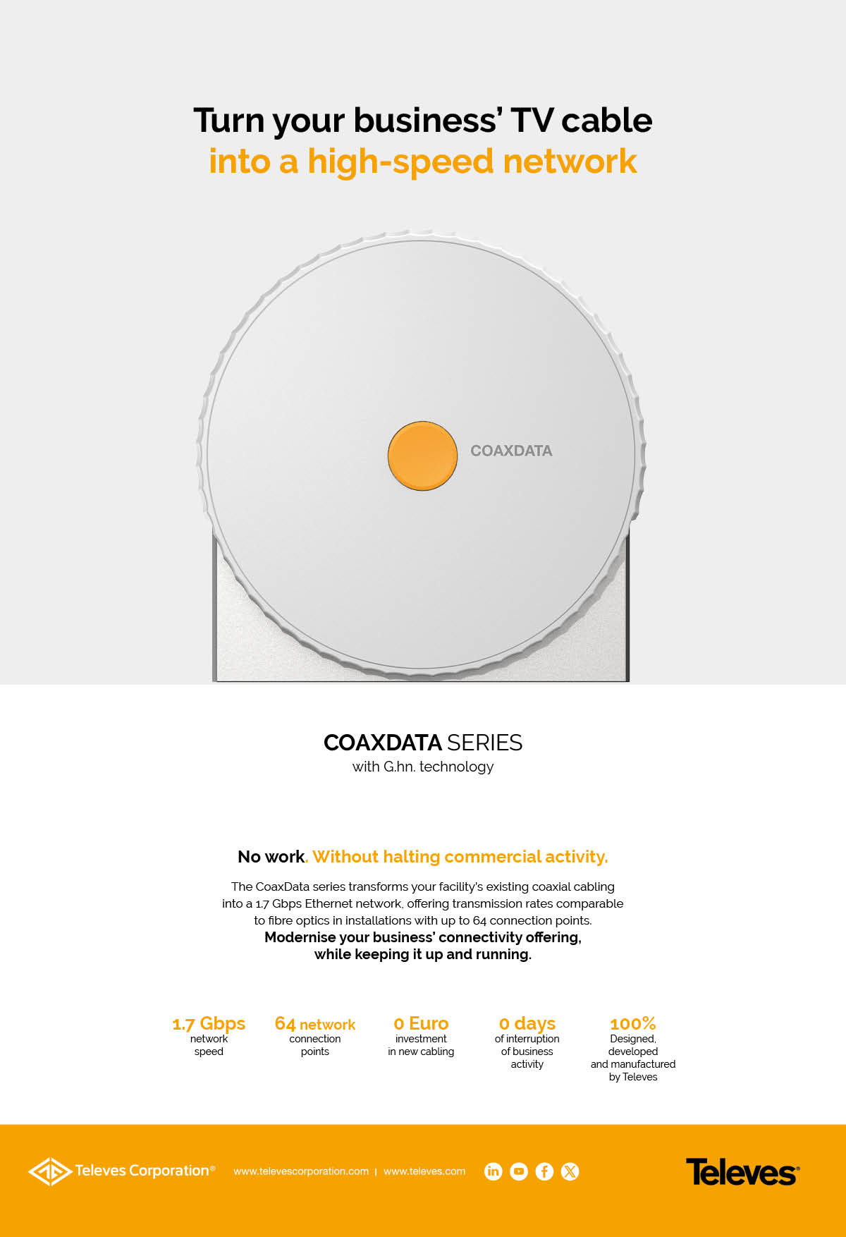 Turn your business’ TV cable 
	into a high-speed network